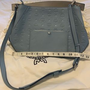 MCM leather embossed powder blue handbag EUC💙